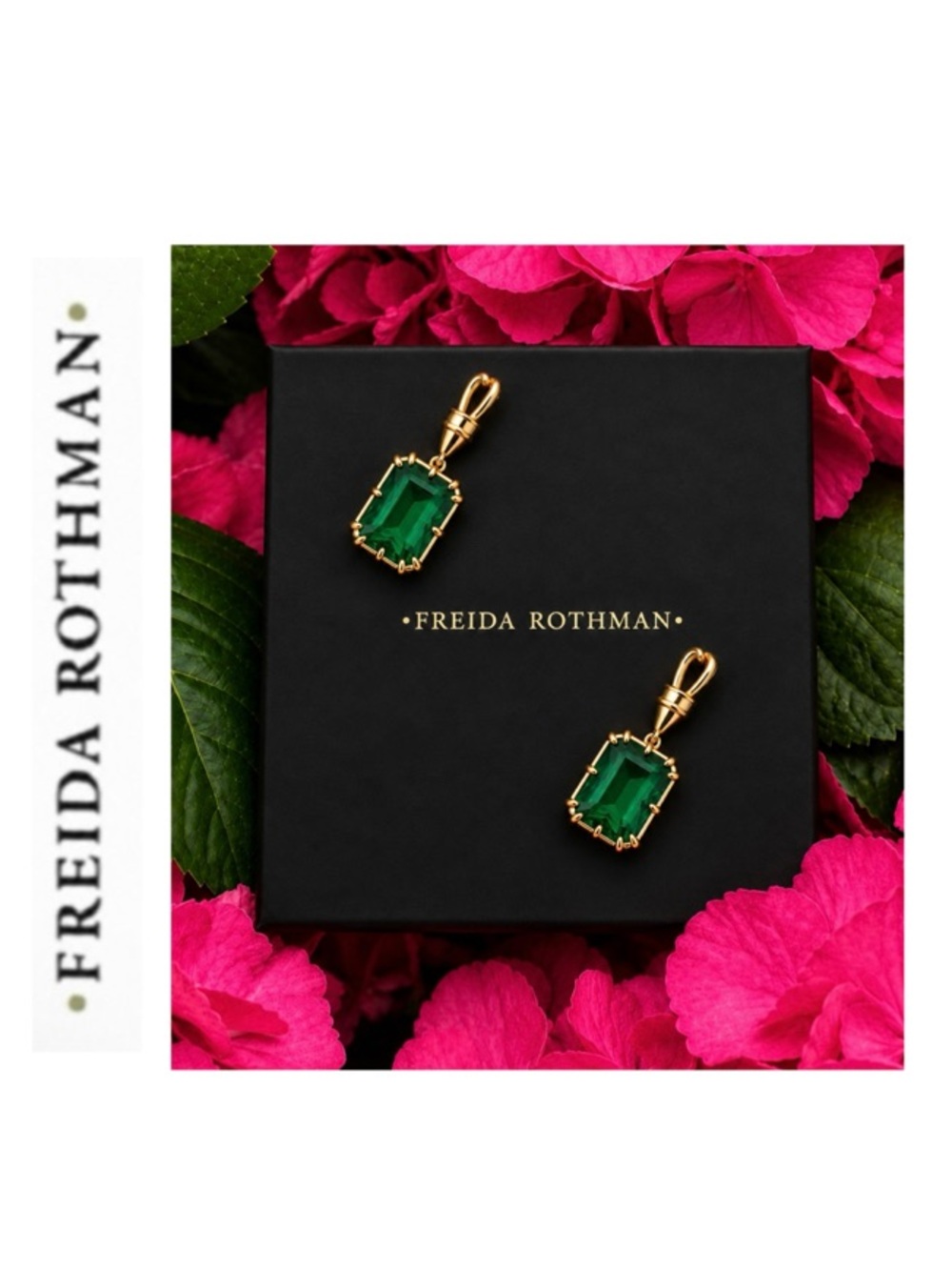 Freida Rothman (2) Vault Faceted Emerald-Cut CZ Pendants Elongated Bale
